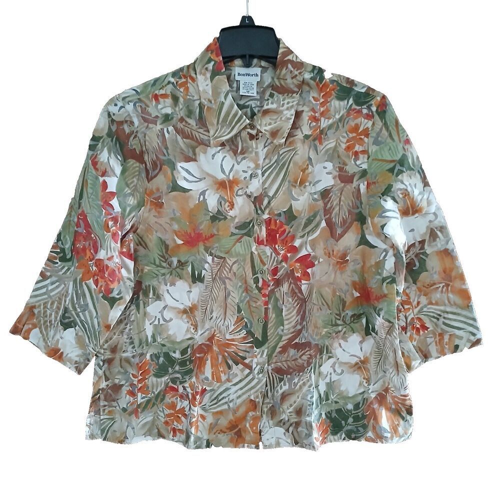 BonWorth Tropical Beachy Boho Lightweight Short Sleeve Top Medium Petite - Picture 9 of 9